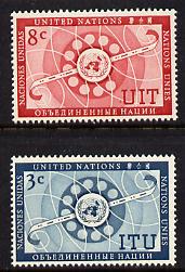 United Nations (NY) 1956 ITU set of 2 unmounted mint (SG 41-42), stamps on , stamps on  stamps on communications  united-nations