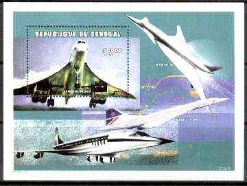 Senegal 1999 Manned Flight perf souvenir sheet  (2000f showing Concorde) unmounted mint, stamps on aviation, stamps on concorde