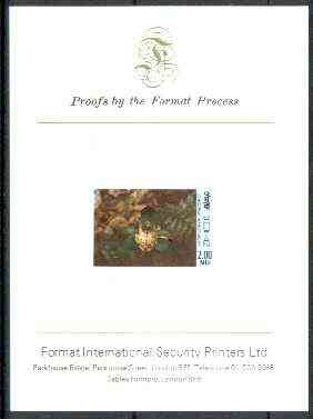 Bhutan 1985c Orchids (Cymbidium hookerianum) 2nu imperf proof on Format International card, prepared for use but never issued, rare archive item (endorsed 2nd on back), stamps on flowers, stamps on orchids
