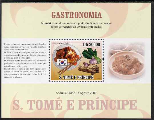 St Thomas & Prince Islands 2009 Dishes of the World - Kimchi perf s/sheet (Portuguese Text) unmounted mint, stamps on food, stamps on flags