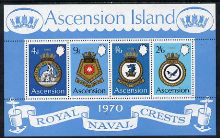 Ascension 1970 Royal Naval Crests - 2nd series perf m/sheet unmounted mint, SG MS 134, stamps on , stamps on  stamps on ships