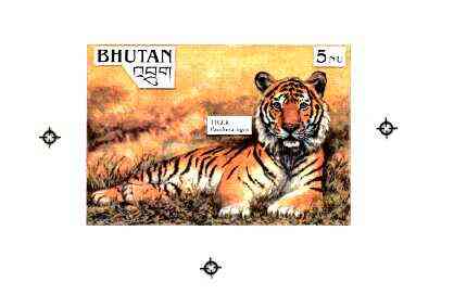 Bhutan 1990 Endangered Wildlife - Intermediate stage computer-generated artwork (as submitted for approval) for 5nu (Tiger) twice stamp size similar to issued design but lettering different, ex Government archives and probably unique, stamps on , stamps on  stamps on animals, stamps on cats, stamps on tiger, stamps on  stamps on tigers