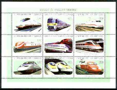 Senegal 1999 Railways of the World perf sheetlet containing complete set of 9 values unmounted mint, stamps on , stamps on  stamps on railways