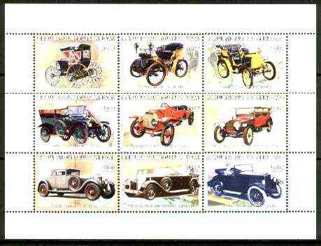 Senegal 1999 Classic Cars perf sheetlet containing complete set of 9 values unmounted mint, stamps on , stamps on  stamps on cars, stamps on renault, stamps on fiat, stamps on packard, stamps on bentley, stamps on morris, stamps on mercedes benz