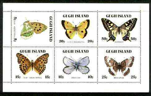 Gugh (Isles Of Scilly) 1978 Butterflies perf sheetlet containing complete set of 6 (only 3,000 sheets produced) unmounted mint, stamps on , stamps on  stamps on butterflies