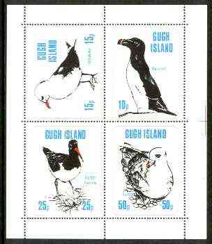 Gugh (Isles Of Scilly) 1975 Birds perf sheetlet containing complete set of 4 (only 4,000 sheets produced) unmounted mint, stamps on birds, stamps on kittiwake, stamps on oyster catcher, stamps on razorbill, stamps on fulmar