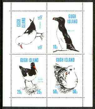 Gugh (Isles Of Scilly) 1975 Birds perf sheetlet containing complete set of 4 (only 4,000 sheets produced) unmounted mint, stamps on , stamps on  stamps on birds, stamps on kittiwake, stamps on oyster catcher, stamps on razorbill, stamps on fulmar