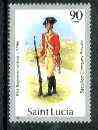 St Lucia 1984-89 Military Uniforms 90c (Private, 81st Regiment) wmkd Post Office with 1984 imprint date unmounted mint, SG 807 (gutter pairs & blocks pro rata), stamps on militaria, stamps on uniforms