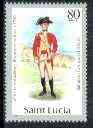 St Lucia 1984-89 Military Uniforms 80c (Officer, 27th Regiment) no watermark with 1986 imprint date unmounted mint, SG 940 (gutter pairs & blocks pro rata), stamps on militaria, stamps on uniforms