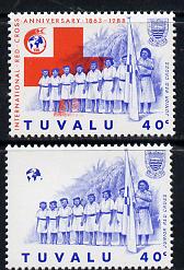 Tuvalu 1988 Red Cross 40c unmounted mint with red omitted (SG 519var) plus normal (spectacular), stamps on , stamps on  stamps on medical, stamps on  stamps on red cross, stamps on  stamps on nurses