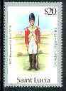 St Lucia 1984-89 Military Uniforms $20 (Private, 46th Regiment) no watermark with 1987 imprint date, unmounted mint as SG 946 (gutter pairs & blocks pro rata), stamps on militaria, stamps on uniforms