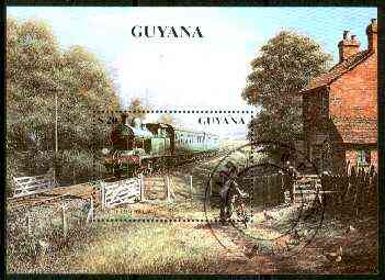 Guyana 1990 British Steam Locomotives m/sheet (Southern Railway) fine cto used Sc #2297, stamps on railways
