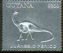 Guyana 1994 Jurassic Period #1 $300 perf and embossed in silver foil from a limited numbered edition unmounted mint, stamps on , stamps on  stamps on dinosaurs