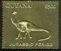 Guyana 1994 Jurassic Period #1 $300 perf and embossed in gold foil from a limited numbered edition unmounted mint, stamps on dinosaurs