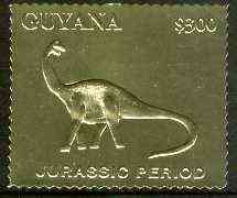 Guyana 1994 Jurassic Period #1 $300 perf and embossed in gold foil from a limited numbered edition unmounted mint, stamps on , stamps on  stamps on dinosaurs