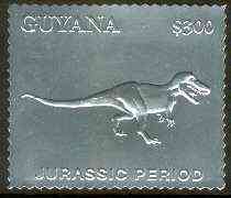 Guyana 1994 Jurassic Period #2 $300 perf and embossed in silver foil from a limited numbered edition unmounted mint, stamps on , stamps on  stamps on dinosaurs