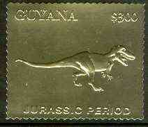 Guyana 1994 Jurassic Period #2 $300 perf and embossed in gold foil from a limited numbered edition unmounted mint, stamps on dinosaurs