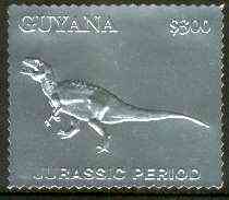 Guyana 1994 Jurassic Period #3 $300 perf and embossed in silver foil from a limited numbered edition unmounted mint, stamps on , stamps on  stamps on dinosaurs