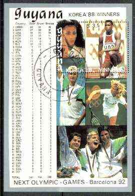 Guyana 1988 Seoul Olympic Games $3.50 perf m/sheet (Griffith-Joyner & Lewis) fine cto used Sc #2022, stamps on sport, stamps on olympics, stamps on running