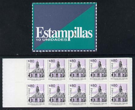 Chile 1994 800p booklet containing pane of 10 x 80p Quinchao Church discount stamps (SG 1515), stamps on , stamps on  stamps on churches