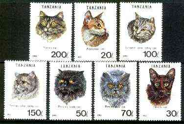 Tanzania 1992 Cats perf set of 7 unmounted mint, SG 1447-53*, stamps on , stamps on  stamps on cats