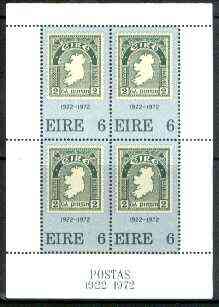 Ireland 1972 50th Anniversary of first Irish stamp m/sheet unmounted mint, SG MS 324, stamps on stamp centenary, stamps on stamp on stamp, stamps on maps, stamps on stamponstamp
