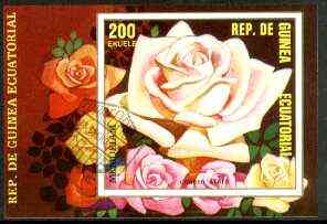 Equatorial Guinea 1975 Roses 200ek imperf m/sheet fine cto used, stamps on flowers, stamps on roses