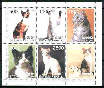 Batum 1998 Domestic Cats sheetlet containing complete set of 6 values unmounted mint, stamps on , stamps on  stamps on cats