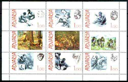 Adjaria 1999 Prehistoric Man sheetlet containing complete set of 9 values unmounted mint, stamps on , stamps on  stamps on dinosaurs, stamps on hunting