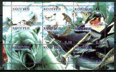 Kolguev Island 1999 Arctic Fauna #1 composite perf sheetlet containing complete set of 9 values unmounted mint, stamps on , stamps on  stamps on polar, stamps on bears, stamps on whales, stamps on seals, stamps on mammals, stamps on puffins