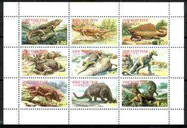 Ingushetia Republic 1999 Dinosaurs perf sheetlet containing complete set of 9 values unmounted mint, stamps on , stamps on  stamps on dinosaurs