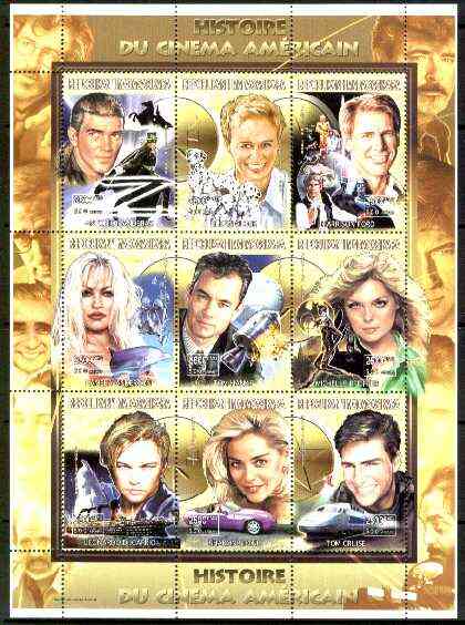 Madagascar 1999 History of American Cinema perf sheetlet #1 containing complete set of 9 values unmounted mint, stamps on films, stamps on cinema, stamps on entertainments, stamps on railways, stamps on ships, stamps on dalmatians, stamps on dolphins, stamps on titanic, stamps on helicopters, stamps on fencing