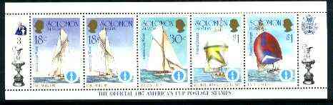 Solomon Islands 1986 America's Cup Yachting Championship, m/sheet #03 (of 10) comprising 5 values, unlisted by SG (the set of 10 m/sheets represent the complete set of 50 as listed as SG 570a) unmounted mint, stamps on , stamps on  stamps on ships, stamps on yachts, stamps on sailing, stamps on sport