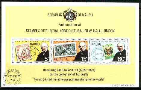 Nauru 1979 Rowland Hill perf m/sheet unmounted mint SG MS 207, stamps on , stamps on  stamps on postal, stamps on stamp on stamp, stamps on rowland hill, stamps on stamp exhibitions, stamps on  stamps on stamponstamp