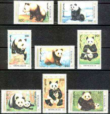 Mongolia 1990 The Giant Panda complete set of 8 unmounted mint, SG 2129-36*, stamps on , stamps on  stamps on animals, stamps on pandas, stamps on bears