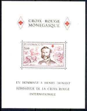 Monaco 1978 Birth Anniversary of Henri Dunant (Founder of Red Cross) m/sheet unmounted mint, SG MS 1382, Mi BL 13, stamps on red cross, stamps on medical, stamps on battles, stamps on nobel