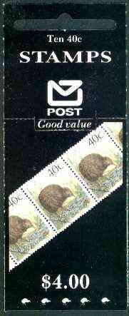 New Zealand 1990 $4.00 booklet containing pane of 10 x Brown Kiwi 40c, pristine, SG SB 53, stamps on , stamps on  stamps on birds, stamps on kiwi