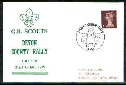 Great Britain 1975 Commemorative cover for Devon County Rally with special illustrated cancel, stamps on scouts