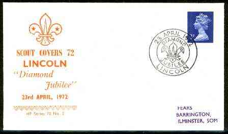 Great Britain 1972 Commemorative cover for Lincoln Diamond Jubilee with special illustrated cancel, stamps on scouts
