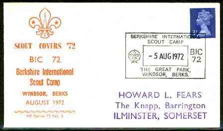 Great Britain 1972 Commemorative cover for Berkshire International Scout Camp with special illustrated cancel, stamps on , stamps on  stamps on scouts