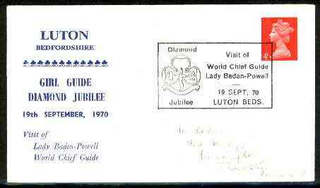 Great Britain 1970 Commemorative cover for Luton Girl Guide Diamond Jubilee with special illustrated 'Visit of Lady Baden-Powell' cancel, stamps on , stamps on  stamps on scouts, stamps on guides