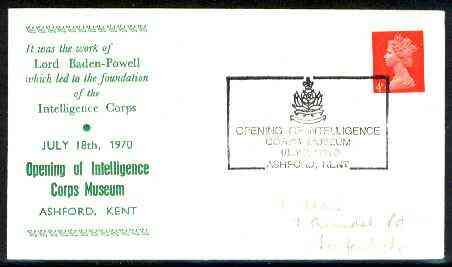 Great Britain 1970 Commemorative cover for Opening of Intelligence Corps Museum with special illustrated cancel, stamps on scouts