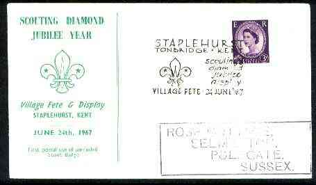 Great Britain 1967 Commemorative cover for Staplehurst Fete & Display with special illustrated cancel (First postal use of new Scout Badge), stamps on scouts