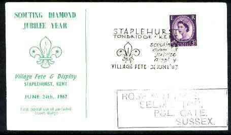 Great Britain 1967 Commemorative cover for Staplehurst Fete & Display with special illustrated cancel (First postal use of new Scout Badge), stamps on scouts
