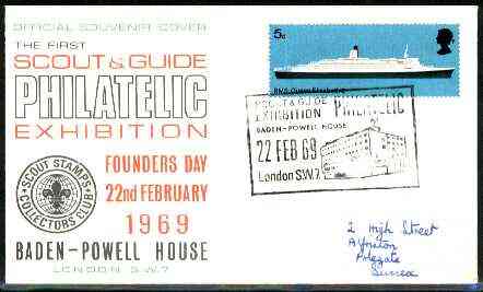 Great Britain 1969 commemorative cover for the First Scout & Guide Philatelic Exhibition with special illustrated Baden-Powell House cancel, stamps on scouts, stamps on guides, stamps on stamp exhibitions
