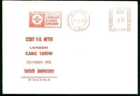 Great Britain 1972 commemorative cover for the 40th Anniversary of London Gang Show with special illustrated meter cancel, stamps on , stamps on  stamps on scouts, stamps on entertainments