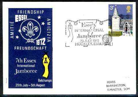 Great Britain 1972 illustrated cover for 7th Essex International Jamboree with special illustrated cancel, stamps on scouts