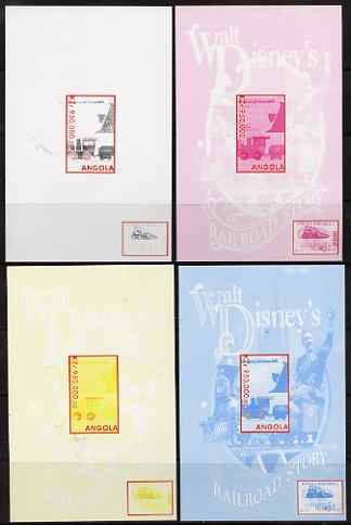 Angola 1999 Walt Disney's Railroad Story #3 s/sheet - the set of 4 imperf progressive proofs comprising various 2 and 3-colour composites, unmounted mint, stamps on , stamps on  stamps on railways, stamps on disney