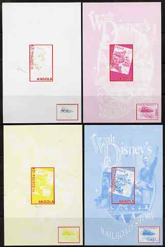 Angola 1999 Walt Disneys Railroad Story #4 s/sheet - the set of 4 imperf progressive proofs comprising various 2 and 3-colour composites, unmounted mint, stamps on railways, stamps on disney