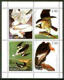Mordovia Republic 1999 John Audubon Birds perf sheetlet containing 4 values unmounted mint, stamps on , stamps on  stamps on birds, stamps on audubon, stamps on birds of prey